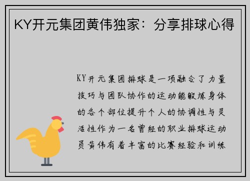 KY开元集团黄伟独家：分享排球心得